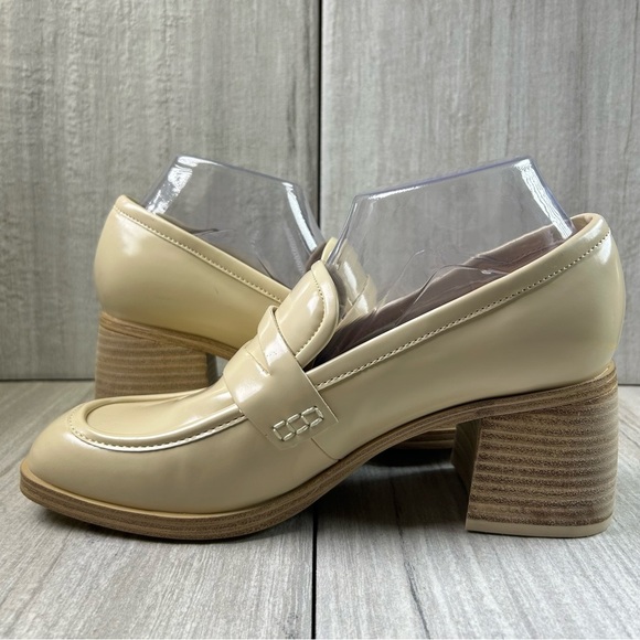 WORN 1x Nine West Avalia Cream Block Platform Heeled Loafer Women’s Size 9 - Picture 4 of 10
